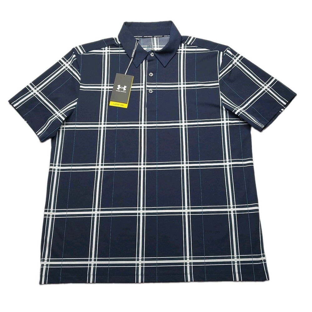 NWT Under Armour Golf Polo UPF 50 men's L‎ Navy Check
